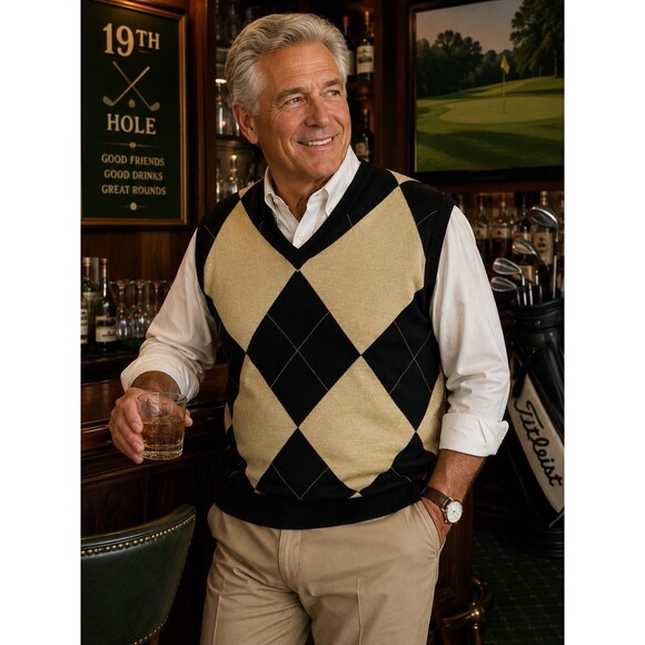 Trust Other - Trust 2XL Black Argyle Sweater Vest V Neck Preppy Golf Grandpa Core Knit Top